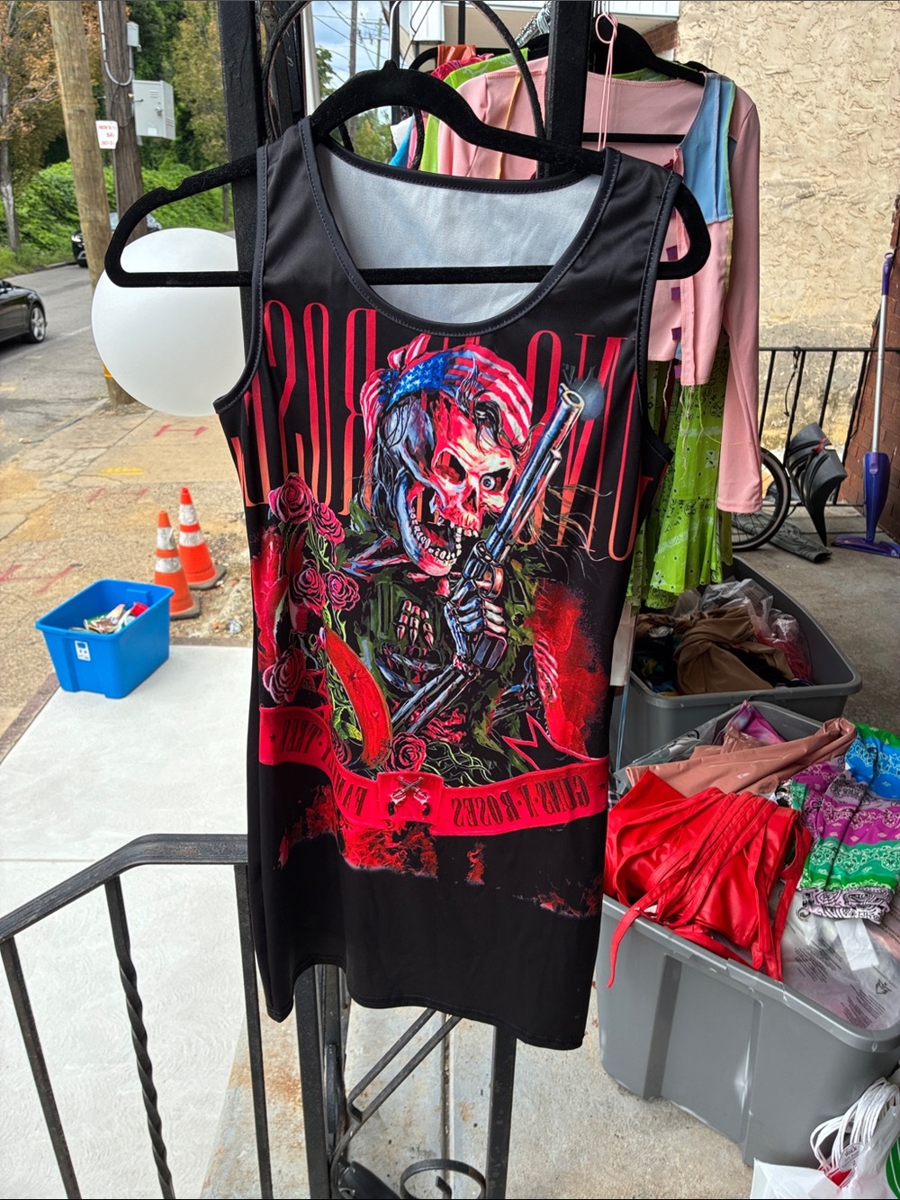 Black Graphic Skull Dress for Woman - Red Accent